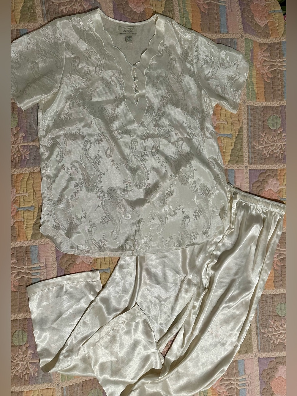 Lord & Taylor Ivory Satin Paisley Pajama Set